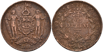 Британское Северное Борнео 1 цент 1885 Британская колония KM 2 бронза 4590-713