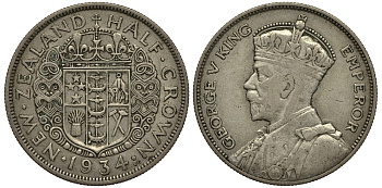 Новая Зеландия 1/2 кроны 1934 Георг V (1910-1936) KM 5 серебро 272-831