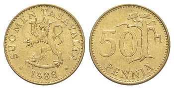 Финляндия 50 пенни 1988 KM 48 алюминиевая бронза UNC 4648-524