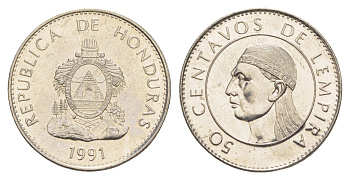 Гондурас 50 сентаво 1991 KM 84a.1 сталь плакированная никелем UNC 4642-821
