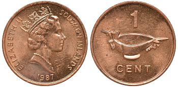Соломоновы острова 1 цент 1987 Елизавета II (1953-) KM 24 сталь плакированная бронзой aUNC 4602-934