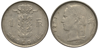 БЕЛЬГИЯ 1 ФРАНК 1973 BELGIE KM 143.1 медно-никель 4182-225