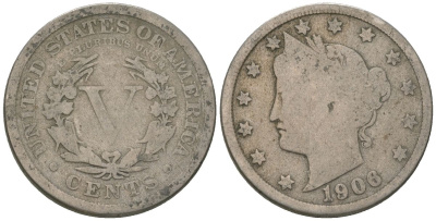 США 5 центов 1906 голова свободы KM 112 медно-никель 3336-144