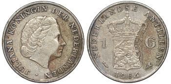 Нидерландские Антилы 1 гульден 1964 Юлиана (1948-1980) KM 2 серебро 36-1031