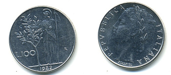 ИТАЛИЯ 100 ЛИР 1982 KM 96.1 сталь 4379-415