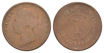 Стрейтс Сетлментс 1 цент 1897 Виктория (1837-1901) KM 16 бронза 4642-415