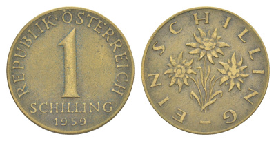 Австрия 1 шиллинг 1959 KM 2886 алюминиевая бронза 4643-453