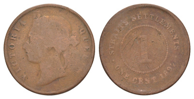 Стрейтс Сетлментс 1 цент 1897 Виктория (1837-1901) KM 16 бронза 4642-415