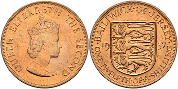 Джерси 1/12 шиллинга 1957 Елизавета II (1952-2022) KM 21 бронза aUNC 4367-333