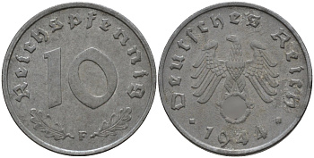 Германия 10 рейхспфеннигов 1944 J KM 101, J.371 цинк 4151-333