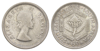 ЮАР 6 пенсов 1953 KM 48 серебро 4617-232