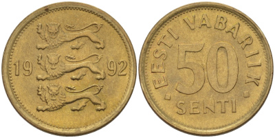 ЭСТОНИЯ 50 ЦЕНТОВ 1992 KM 24 латунь 66-735