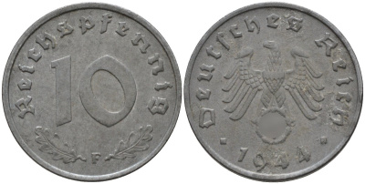 Германия 10 рейхспфеннигов 1944 J KM 101, J.371 цинк 4151-333