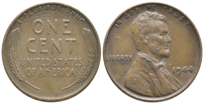 США 1 ЦЕНТ 1944 ЛИНКОЛЬН KM А132 медь цинк 100-1041