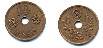 ФИНЛЯНДИЯ 10 ПЕННИ 1942 KM 33.1 медь 51-4948
