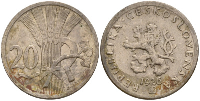 Чехословакия 20 геллеров 1926 KM 1 медно-никель 4152-818