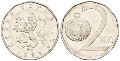 Чехия 2 кроны 1993 KM 9 сталь плакированная никелем 60-634