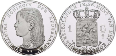 НИДЕРЛАНДЫ МЕДАЛЬ ND 1 ГУЛЬДЕН 1896, ВИЛЬГЕЛЬМИНА, ДИАМЕТР 45 ММ., ВЕС 31,33 ГР. серебро PROOF 00-00