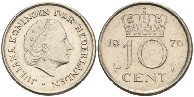 Нидерланды 10 центов 1976 Юлиана (1948-1980) КМ 182 никель    4602-536
