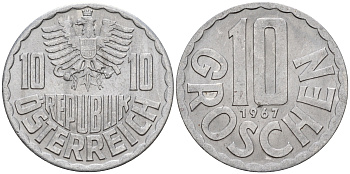 Австрия 10 грошей 1967  KM 2878 алюминий    4152-1129