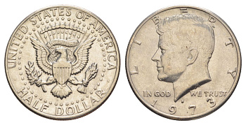 США 1/2 доллара (50 центов) 1973 Джон Кеннеди KM 202b медь плакированная медно-никелем aUNC 4536-325
