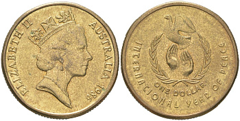 Австралия 1 доллар 1986 Международный год мира KM 87 алюминиевая бронза UNC 4622-235