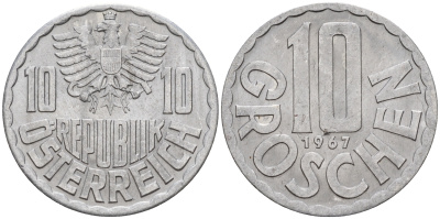 Австрия 10 грошей 1967  KM 2878 алюминий    4152-1129