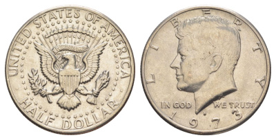 США 1/2 доллара (50 центов) 1973 Джон Кеннеди KM 202b медь плакированная медно-никелем aUNC 4536-325