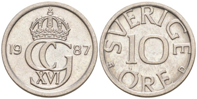 Швеция 10 эре 1987 Карл XVI Густав (1973- ) KM 850 медно-никель UNC 187-833