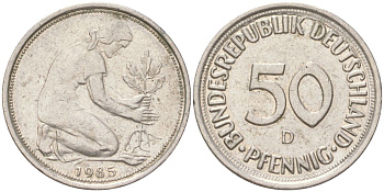 ФРГ 50 пфеннигов 1985 D KM 109 медно-никель 4613-1244