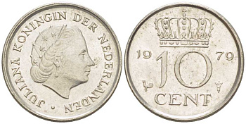 НИДЕРЛАНДЫ 10 ЦЕНТОВ 1979 ЮЛИАНА (1948-1980) KM 182 никель 211-1253
