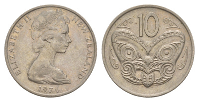 Новая Зеландия 10 центов 1976 KM 41.1 медно-никель 4179-755