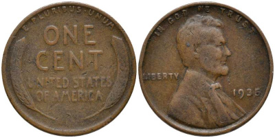 США 1 ЦЕНТ 1935 ЛИНКОЛЬН KM 132 бронза 112-629