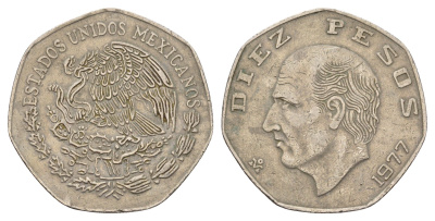 Мексика 10 песо 1977 KM 477.1 медно-никель 4661-1223