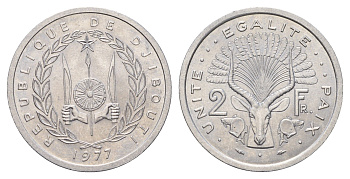 Джибути 2 франка 1977 KM 21 алюминий UNC 4671-142