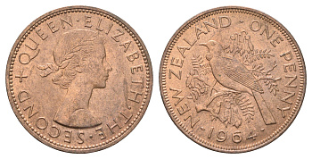 Новая Зеландия 1 пенни 1964 Елизавета II (1952-2022), новозеландский туи KM 24.2 бронза aUNC 4403-742