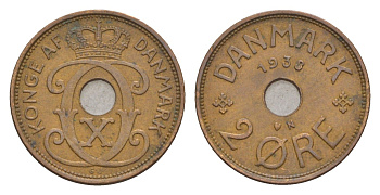 Дания 2 эре 1938 N, Кристиан X (1912-1947) KM 827 бронза 4658-253