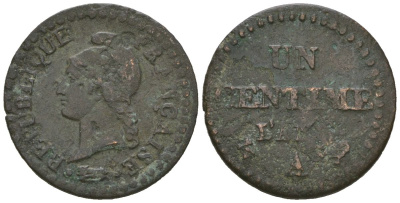 Франция 1 сантим ND (1797-1799) A, Исполнительная директория (1795-1799) KM 646 бронза 4615-634