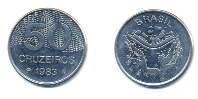БРАЗИЛИЯ 50 КРУЙЗЕЙРО 1983 KM 594.1 сталь aUNC 51-4812