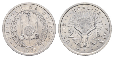 Джибути 2 франка 1977 KM 21 алюминий UNC 4671-142