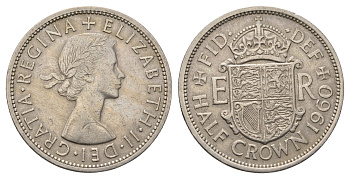 Великобритания 1/2 кроны 1960 Елизавета II (1952-2022) KM 907, Spink 4145 медно-никель 4692-442