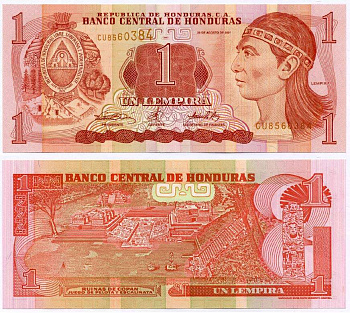 ГОНДУРАС 1 ЛЕМПИРА 2001 30 АВГУСТА 2001, ИНДЕЕЦ Pick 84b бумага UNC (ПРЕСС) 6262-30-3-2