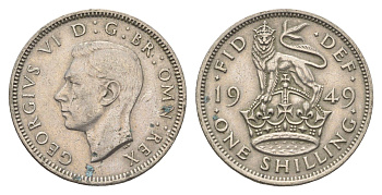 Великобритания 1 шиллинг 1949 Георг VI (1936-1952), Английский герб KM 876, Spink 4108 медно-никель 4663-143