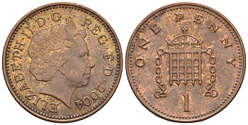 Великобритания 1 пенни 2004 Елизавета II (1952-2022) KM 986, Spink 4710 (B5) сталь плакированная медью 4609-618