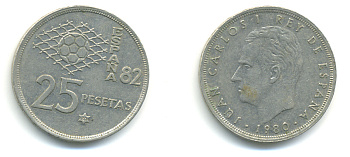 Испания 25 песет 1980 (80) чемпионат мира по футболу KM 818 медно-никель 89-1425
