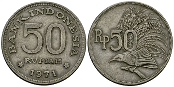 Индонезия 50 рупий 1971 райская птица KM 35 медно-никель 4138-1241
