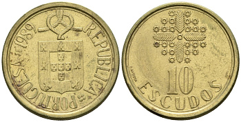 Португалия 10 эскудо 1989 KM 633 никель латунь 4148-517