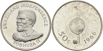 Свазиленд 50 центов 1968 независимость, Собуза II KM 4 серебро PROOF 1087-9-75