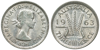 Австралия 3 пенса 1963 m, Елизавета II (1952-2022) KM 57 серебро 71-836