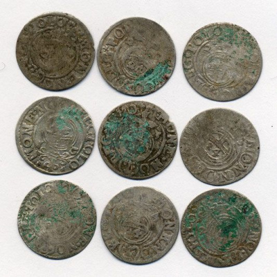 ПОЛЬША 9 МОНЕТ ПОЛТАРАК XVII век серебро M12-13-5
